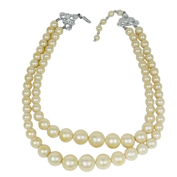Vintage Faux Pearl Double Strand Necklace 7" White Layered Beaded - Picture 1 of 8